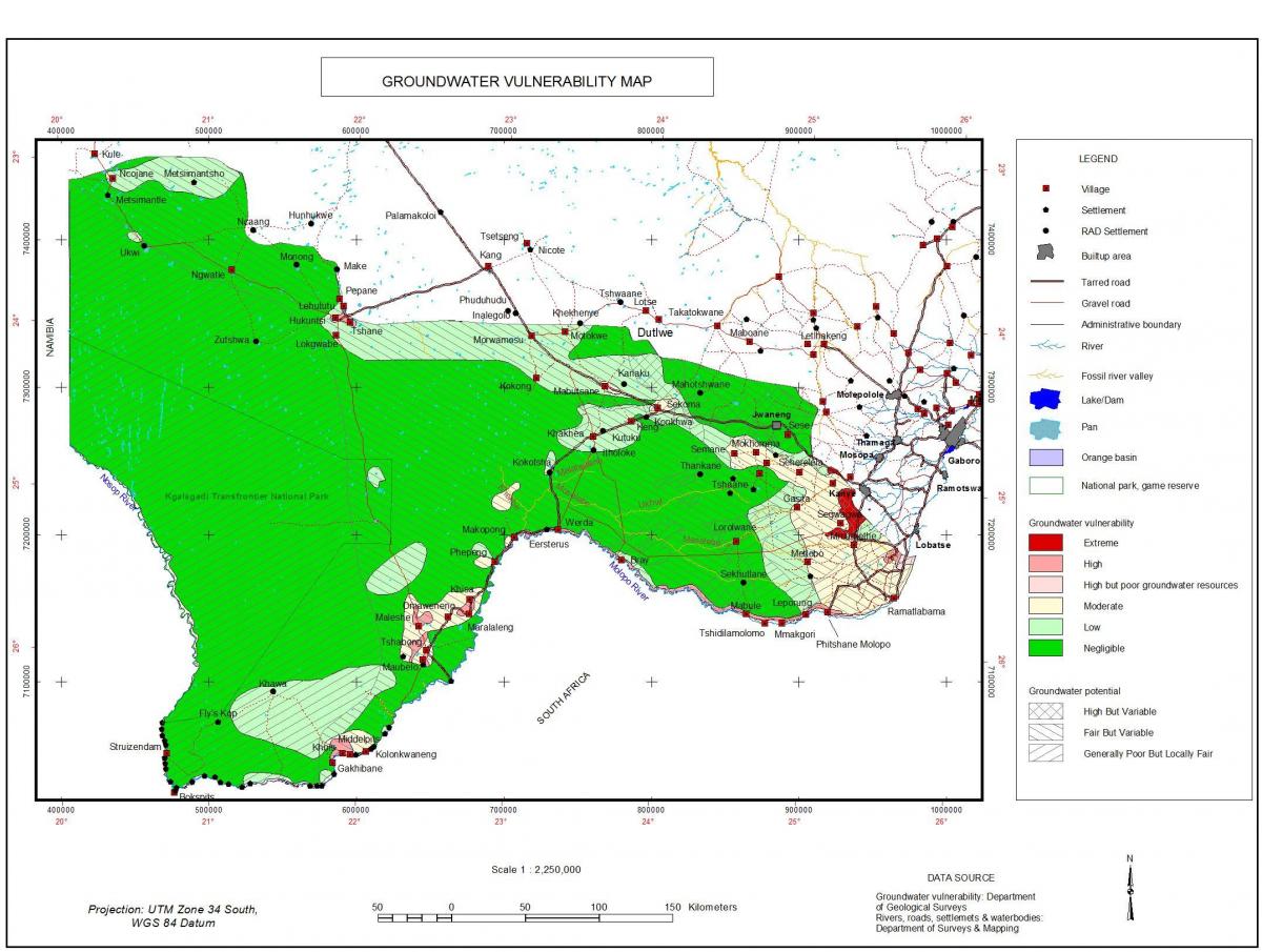 mapa Botswany wód podziemnych